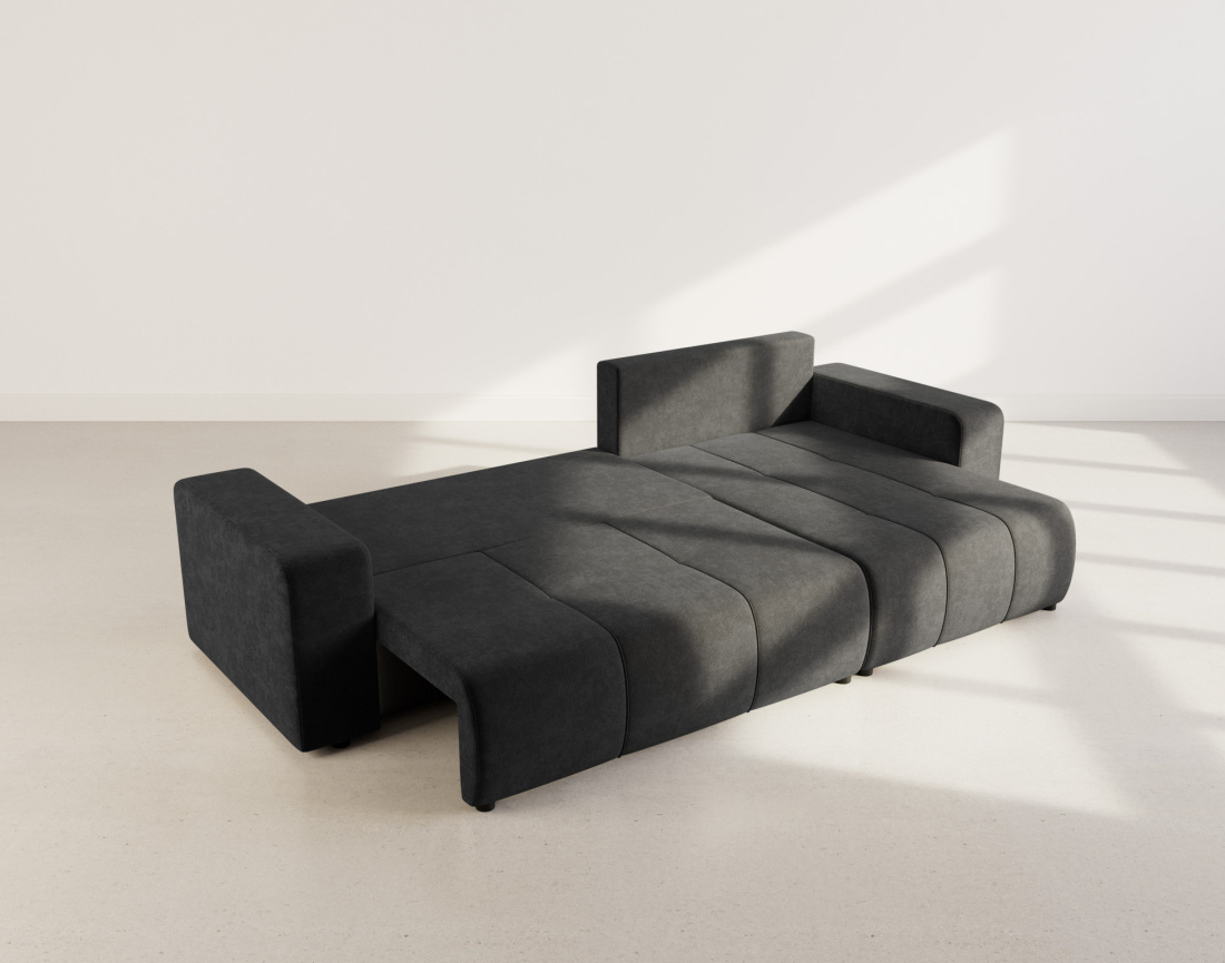 Canapé d'angle réversible 5 places convertible avec coffre en tissu Nicole