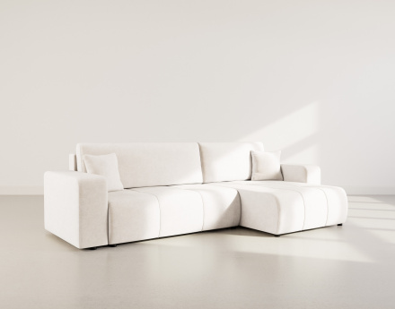 Canapé d'angle réversible 5 places convertible avec coffre en tissu Nicole