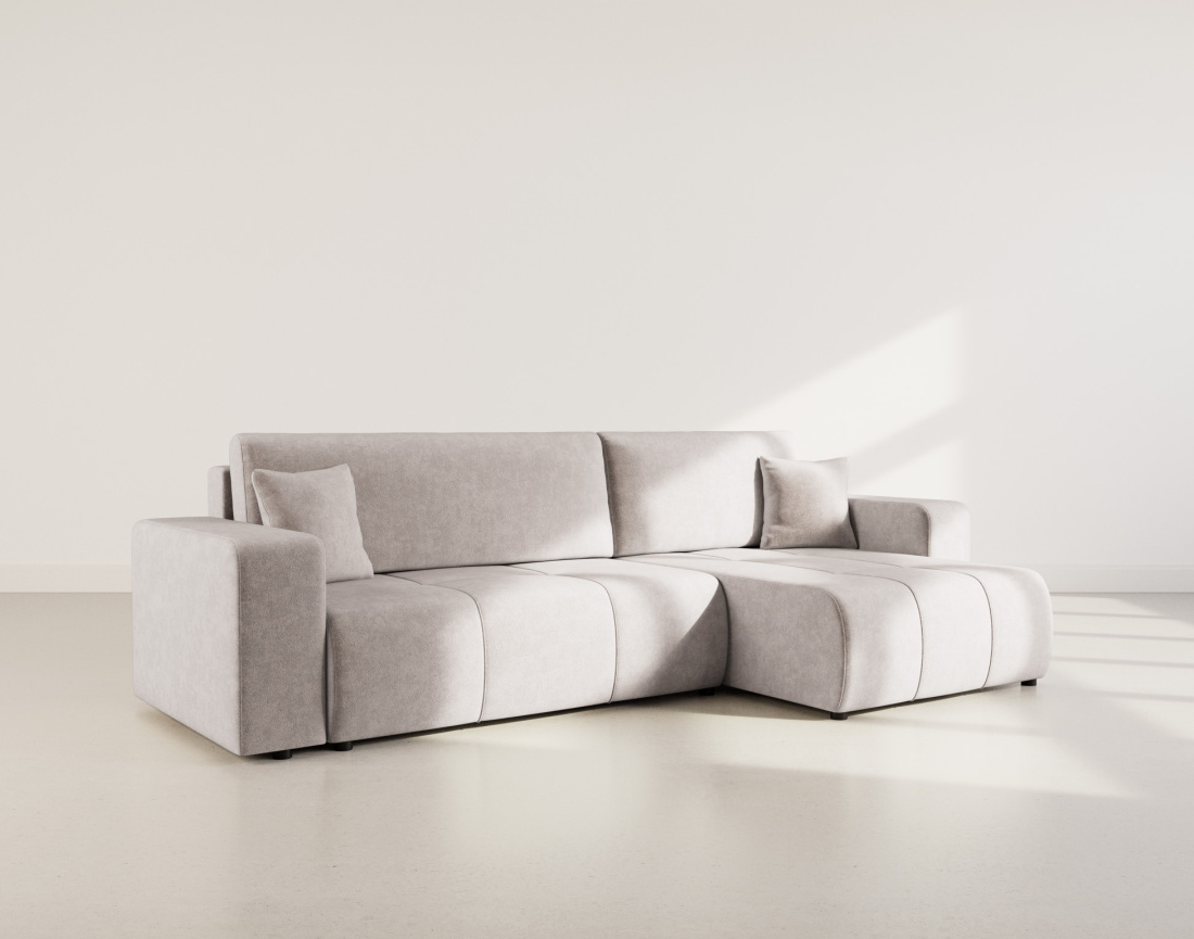 Canapé d'angle réversible 5 places convertible avec coffre en tissu Nicole