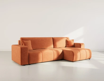 Canapé d'angle réversible 5 places convertible avec coffre en tissu Nicole