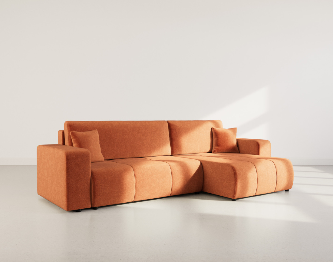 Canapé d'angle réversible 5 places convertible avec coffre en tissu Nicole