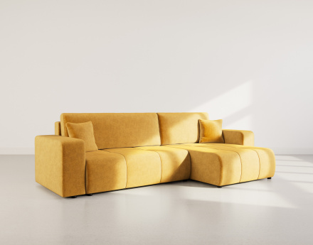 Canapé d'angle réversible 5 places convertible avec coffre en tissu Nicole