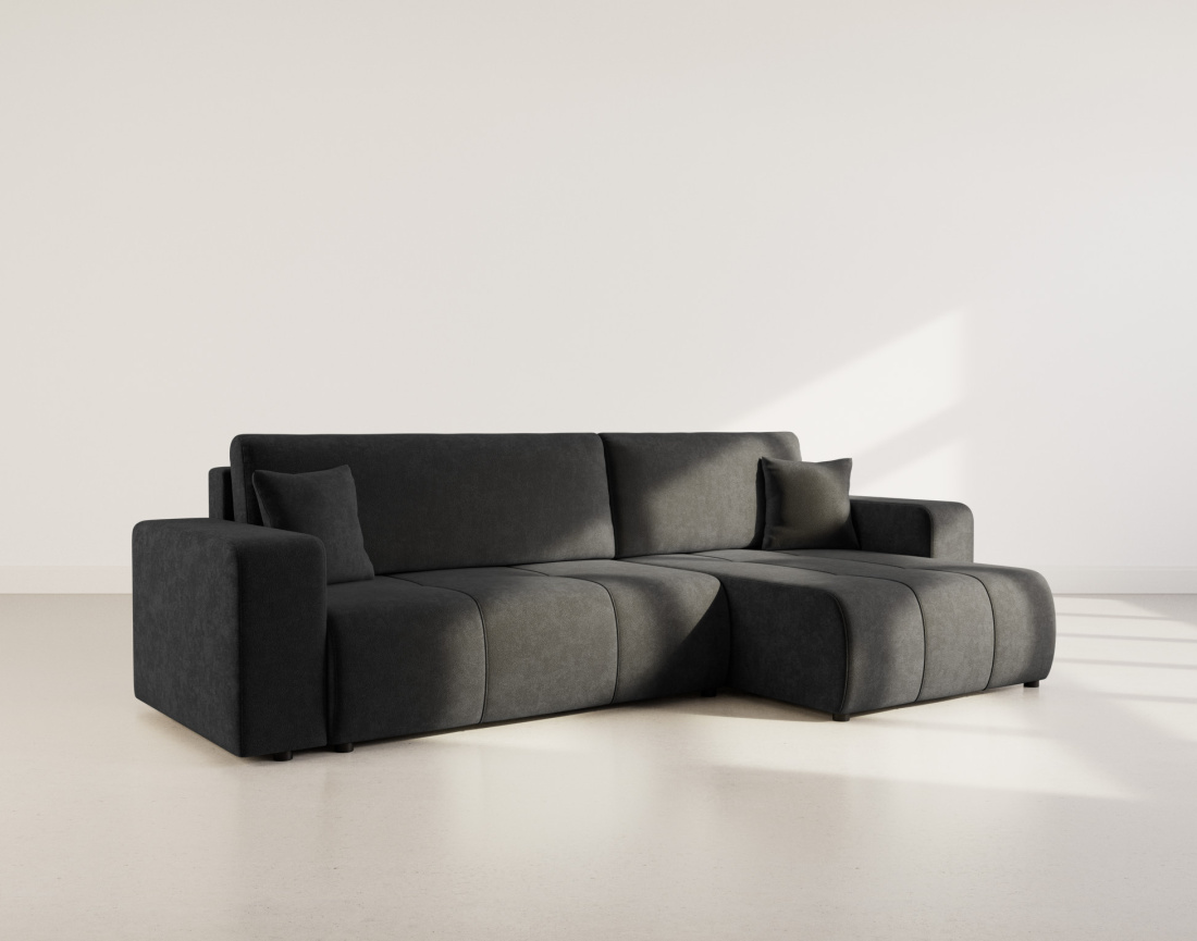 Canapé d'angle réversible 5 places convertible avec coffre en tissu Nicole