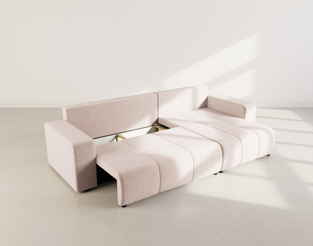 Canapé d'angle réversible 5 places convertible avec coffre en tissu Nicole