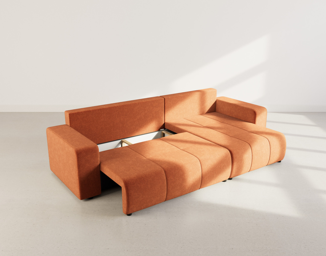 Canapé d'angle réversible 5 places convertible avec coffre en tissu Nicole