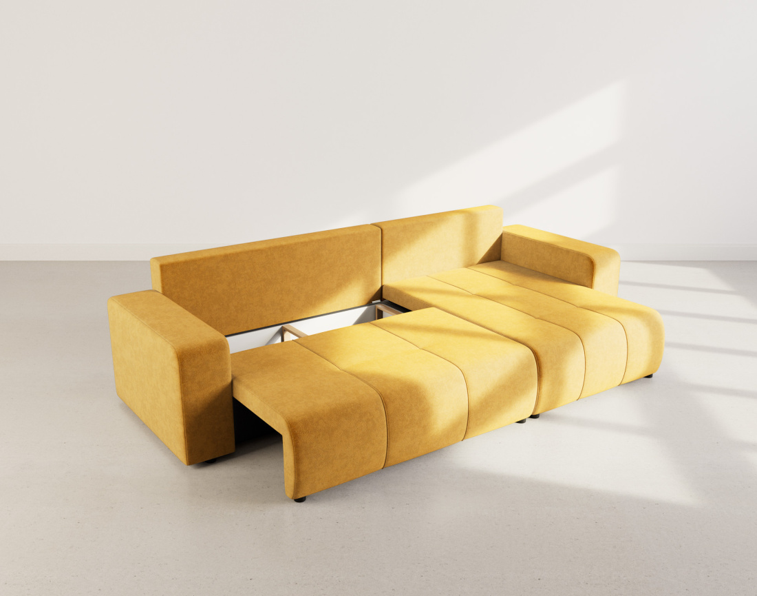 Canapé d'angle réversible 5 places convertible avec coffre en tissu Nicole