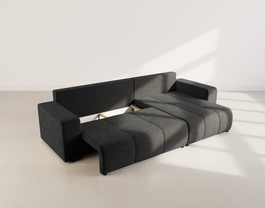 Canapé d'angle réversible 5 places convertible avec coffre en tissu Nicole