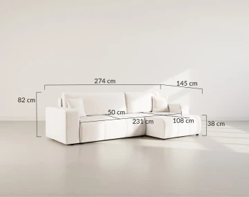 Canapé d'angle réversible 5 places convertible avec coffre en tissu Nicole