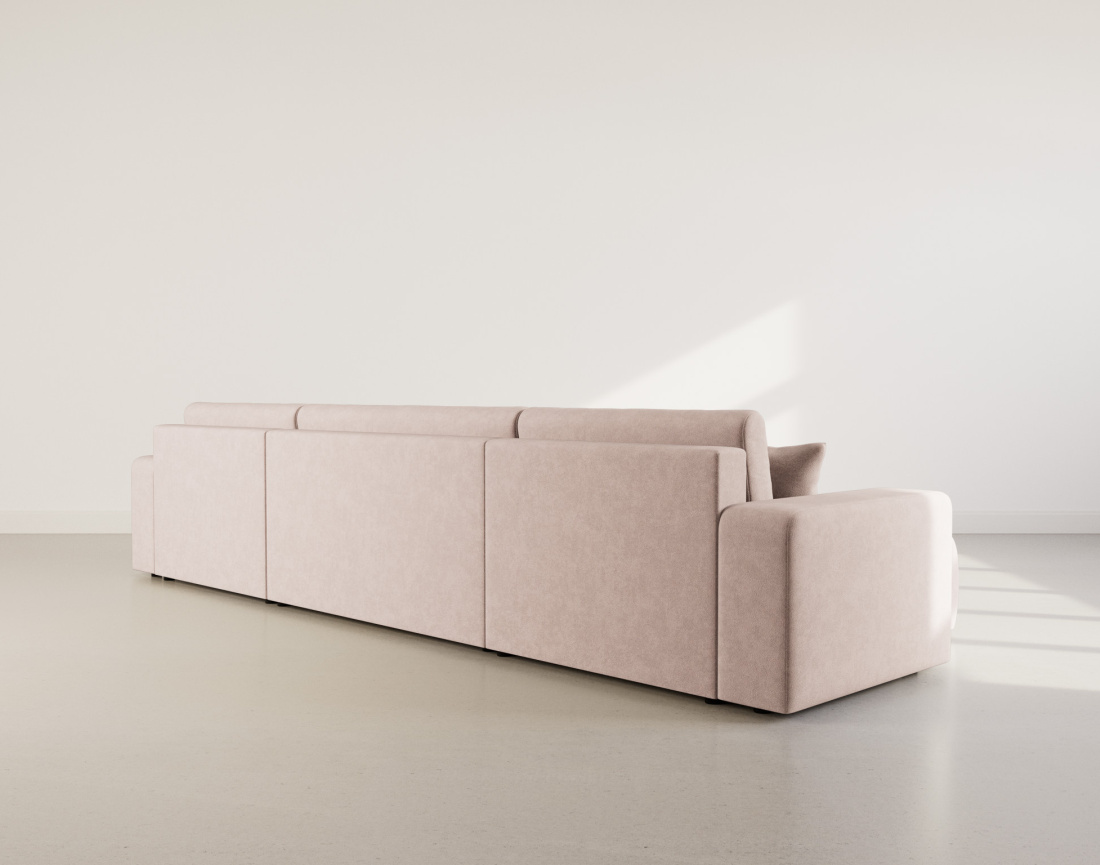 Canapé panoramique en U 7 places convertible avec coffre en tissu Nicole