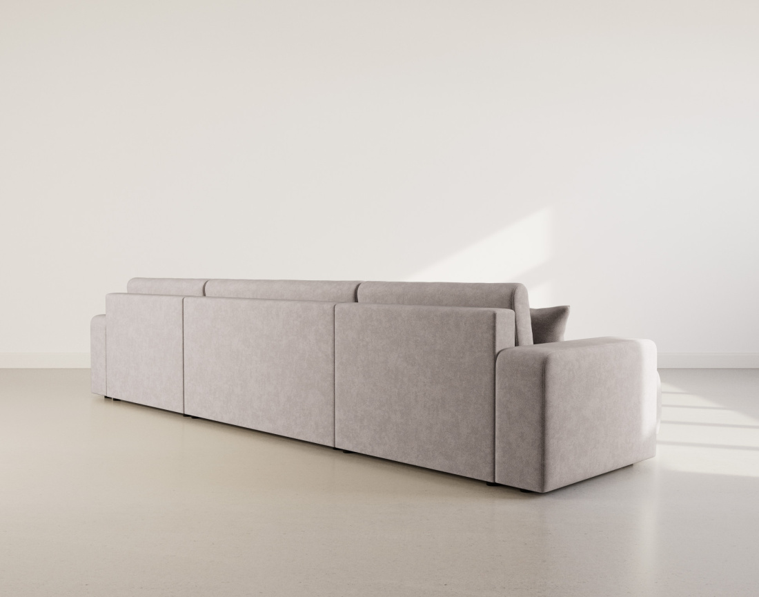 Canapé panoramique en U 7 places convertible avec coffre en tissu Nicole