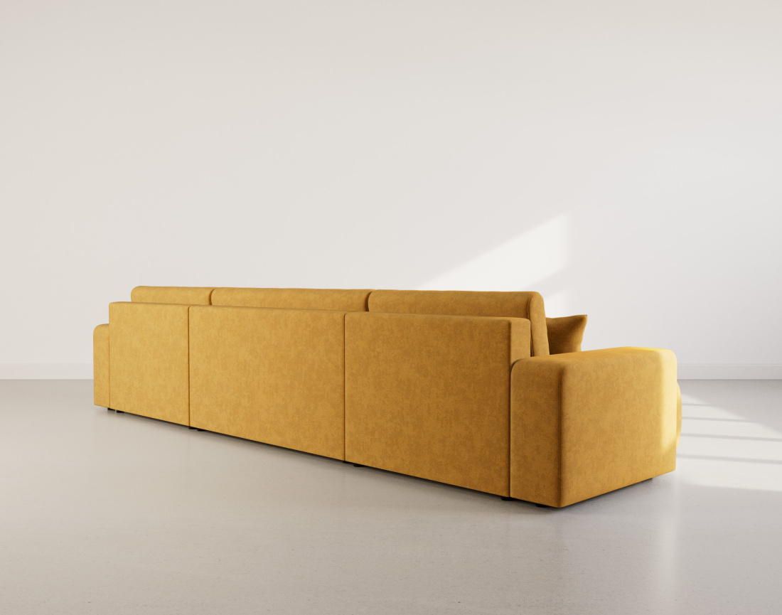 Canapé panoramique en U 7 places convertible avec coffre en tissu Nicole