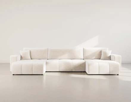 Canapé panoramique en U 7 places convertible avec coffre en tissu Nicole