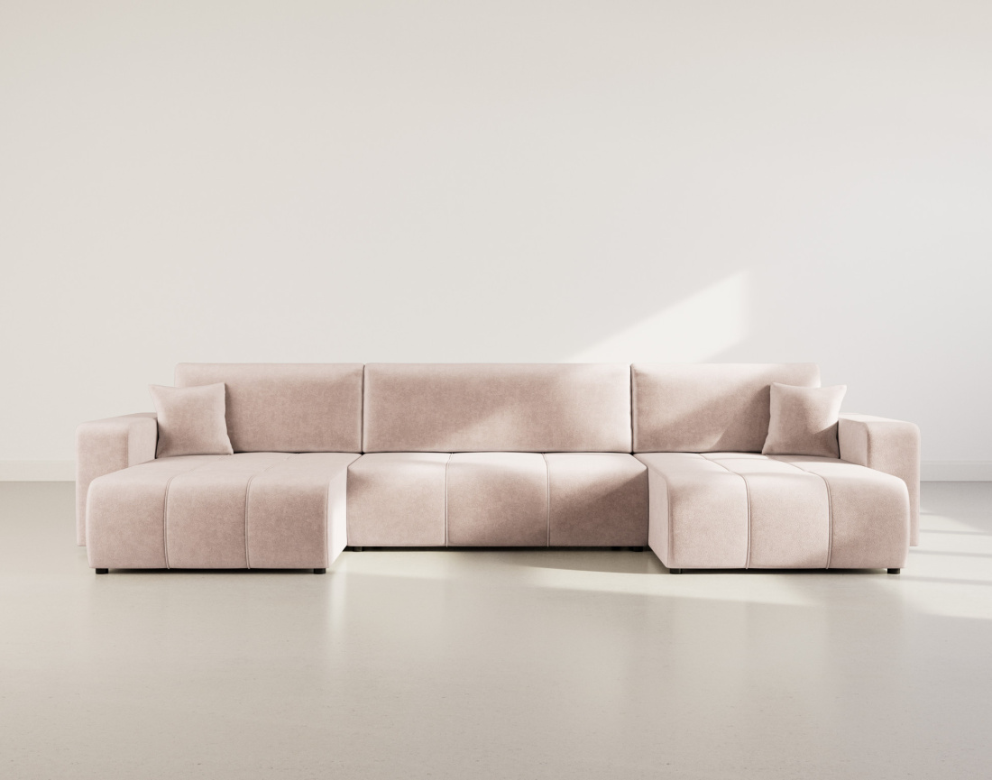 Canapé panoramique en U 7 places convertible avec coffre en tissu Nicole