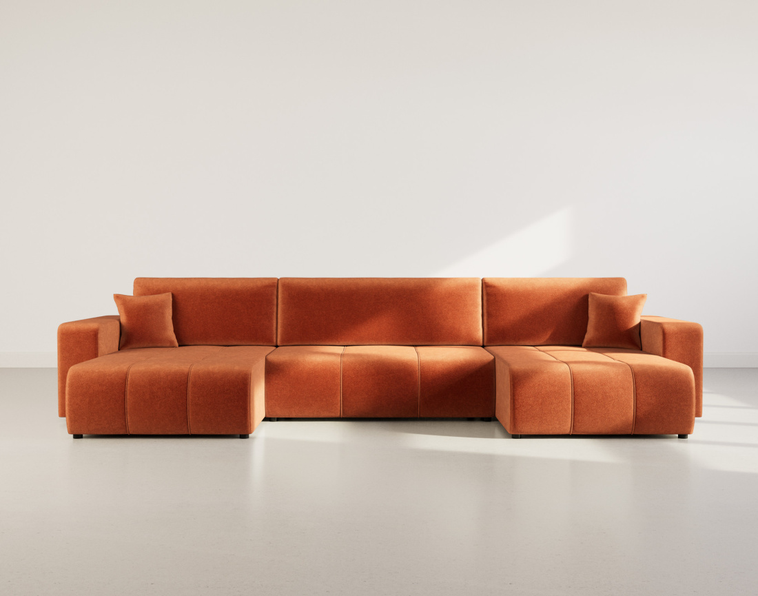 Canapé panoramique en U 7 places convertible avec coffre en tissu Nicole