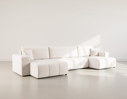 Canapé panoramique en U 7 places convertible avec coffre en tissu Nicole