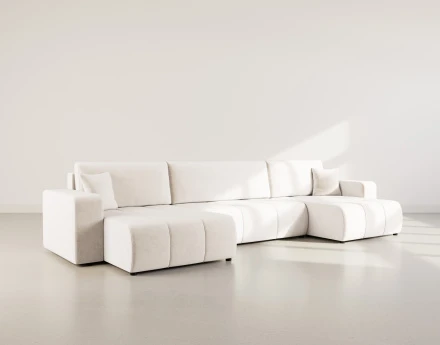 Canapé panoramique en U 7 places convertible avec coffre en tissu Nicole