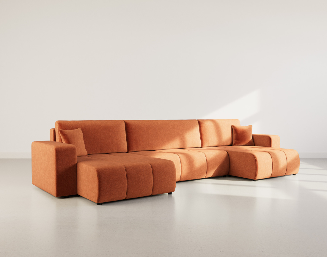 Thumbnail video of the produit Nicole - Canapé panoramique en U 7 places convertible avec coffre en tissu