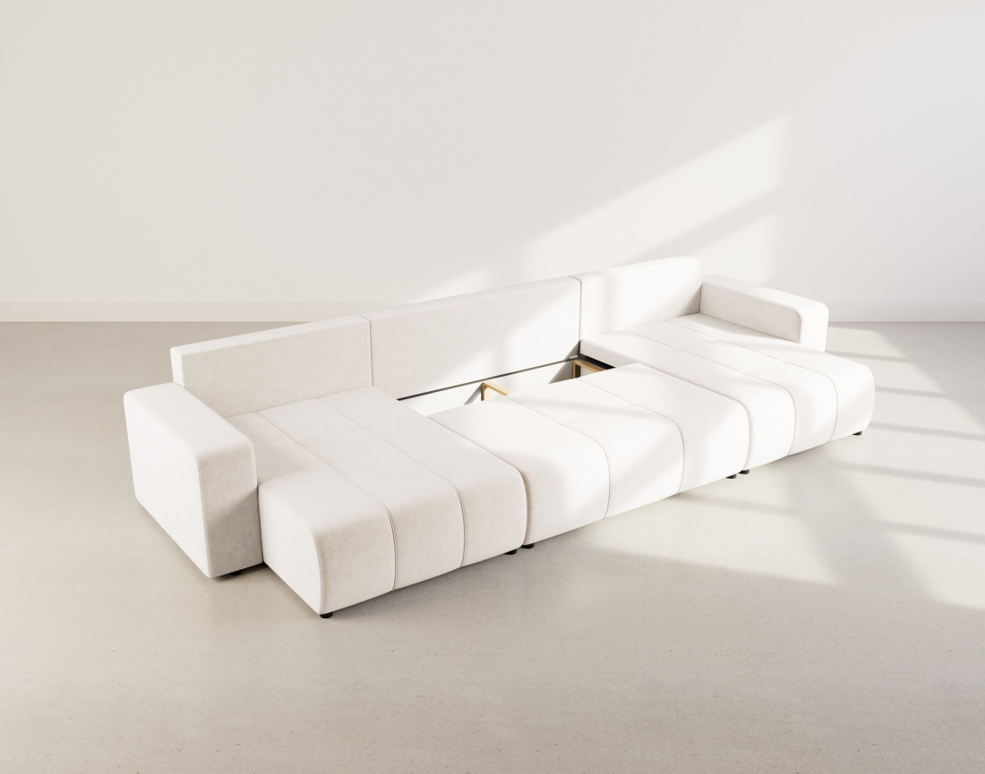 Canapé panoramique en U 7 places convertible avec coffre en tissu Nicole