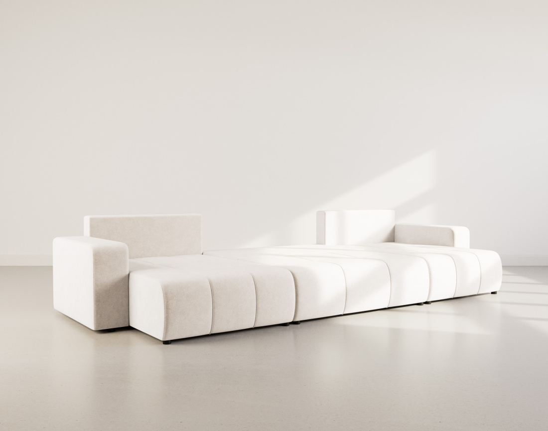 Canapé panoramique en U 7 places convertible avec coffre en tissu Nicole