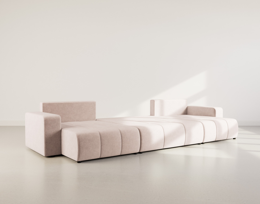 Canapé panoramique en U 7 places convertible avec coffre en tissu Nicole