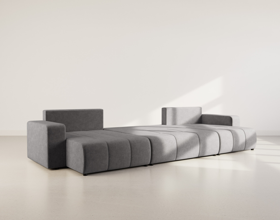 Canapé panoramique en U 7 places convertible avec coffre en tissu Nicole