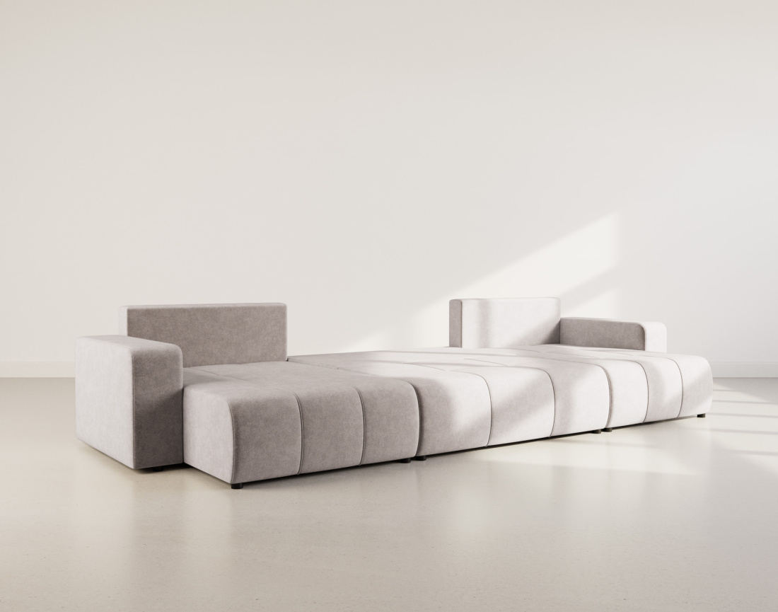 Canapé panoramique en U 7 places convertible avec coffre en tissu Nicole