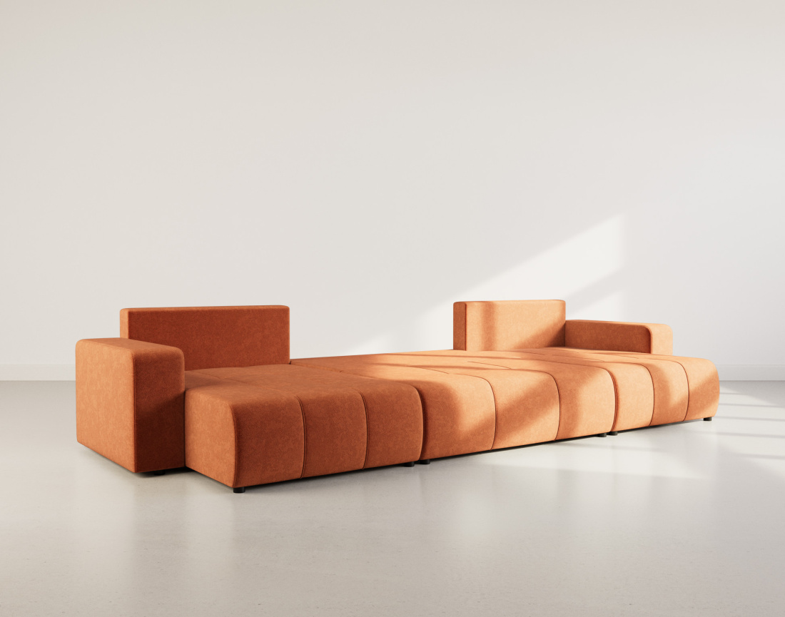 Canapé panoramique en U 7 places convertible avec coffre en tissu Nicole