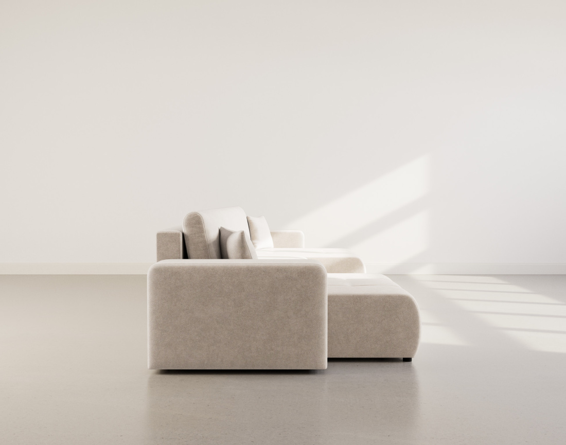 Canapé panoramique en U 7 places convertible avec coffre en tissu Nicole