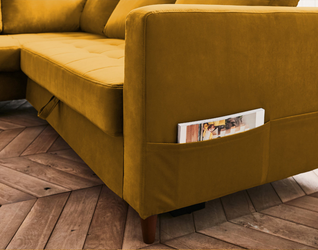 Canapé d'angle gauche 5 places convertible en velours Anna