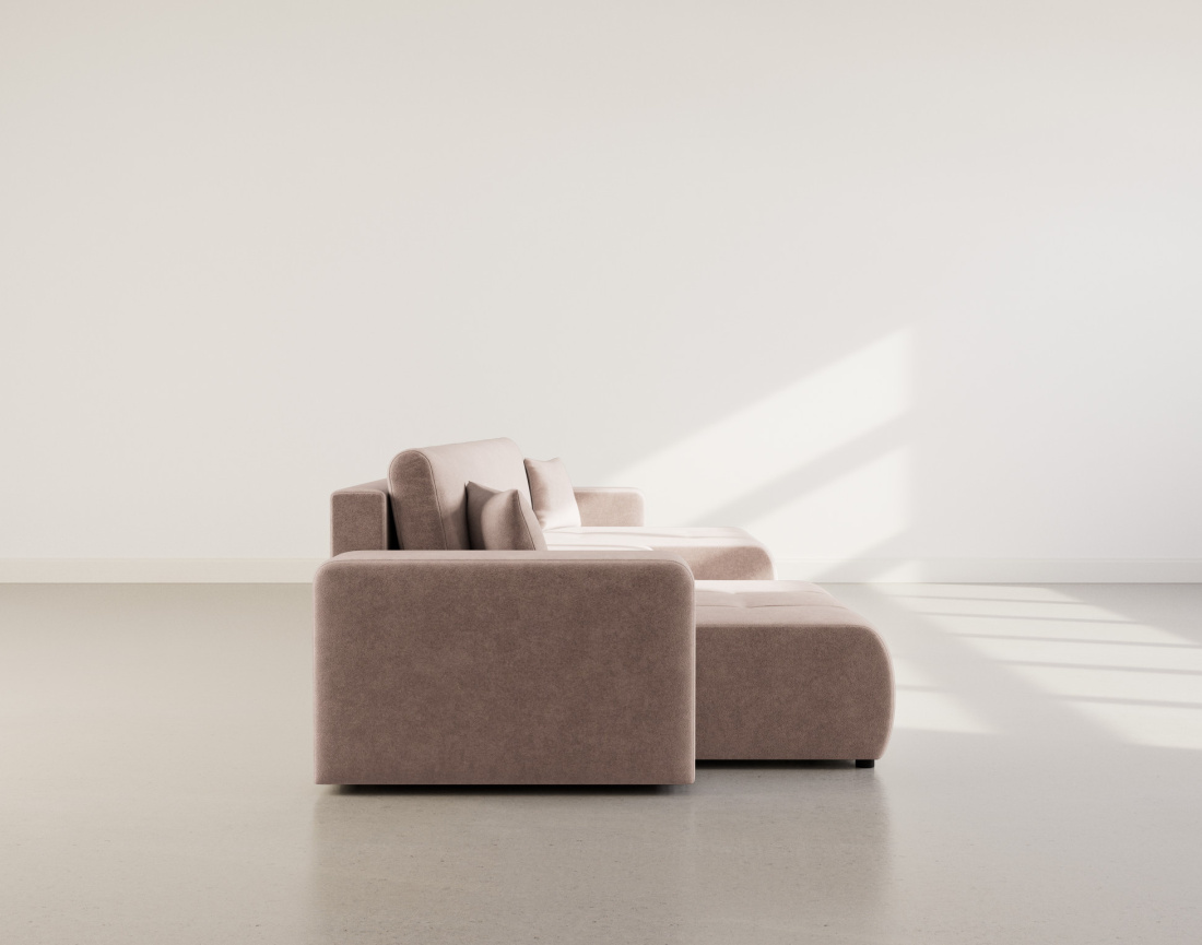 Canapé panoramique en U 7 places convertible avec coffre en tissu Nicole