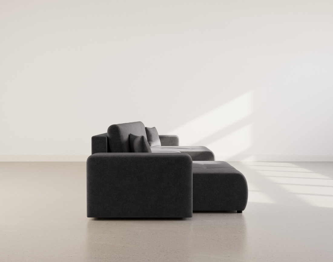 Canapé panoramique en U 7 places convertible avec coffre en tissu Nicole