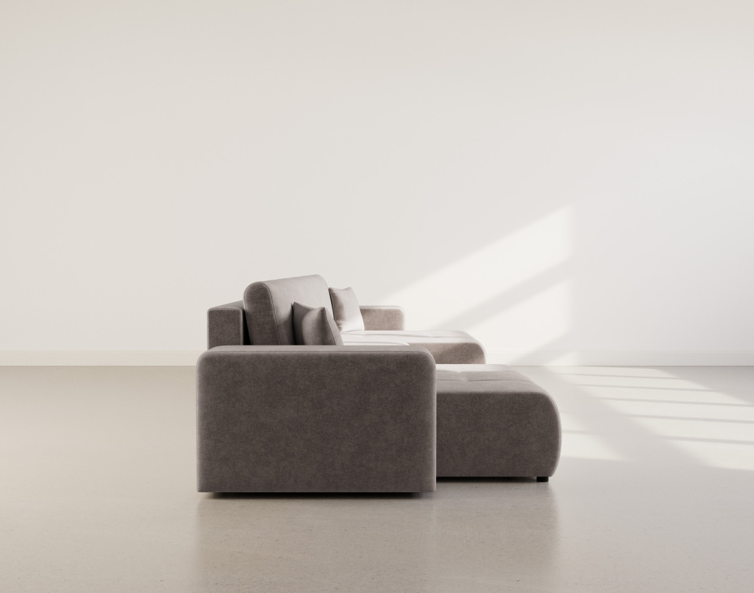 Canapé panoramique en U 7 places convertible avec coffre en tissu Nicole