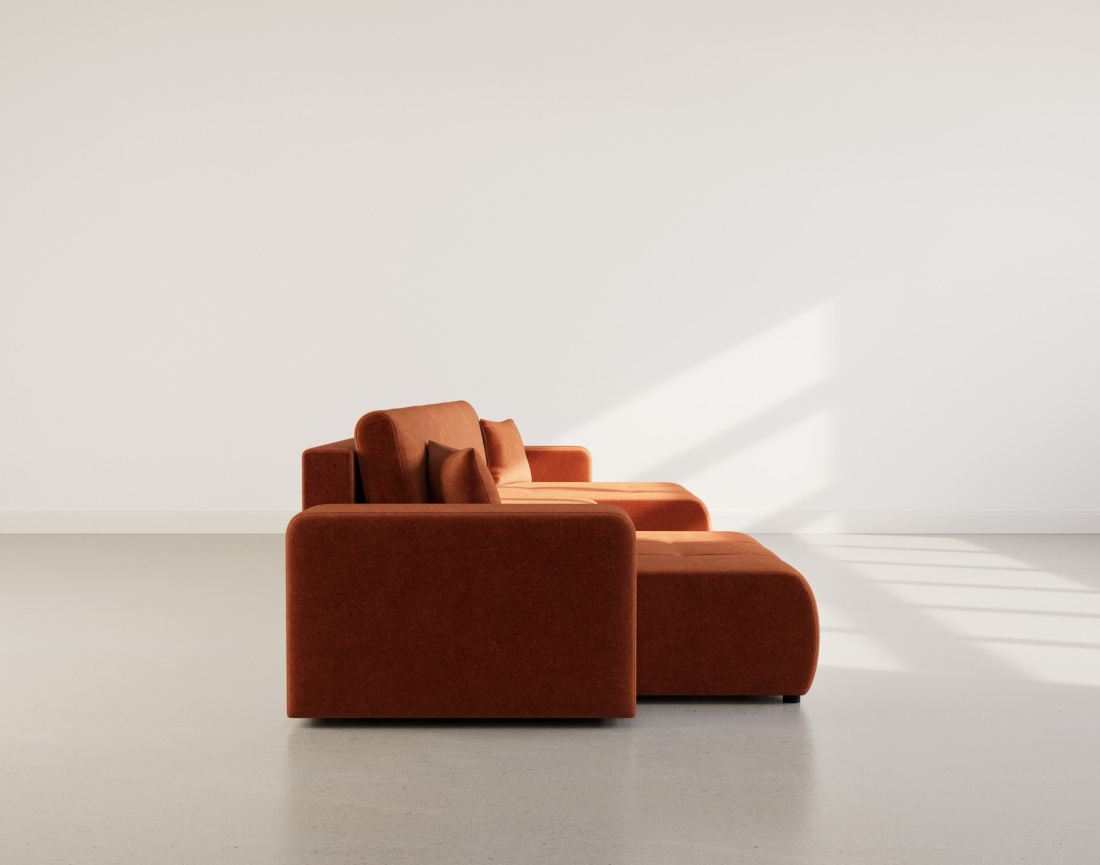 Canapé panoramique en U 7 places convertible avec coffre en tissu Nicole