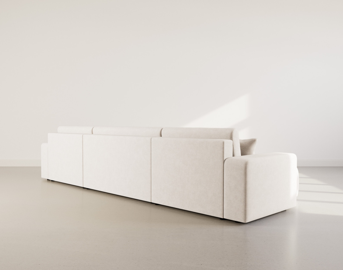 Canapé panoramique en U 7 places convertible avec coffre en tissu Nicole