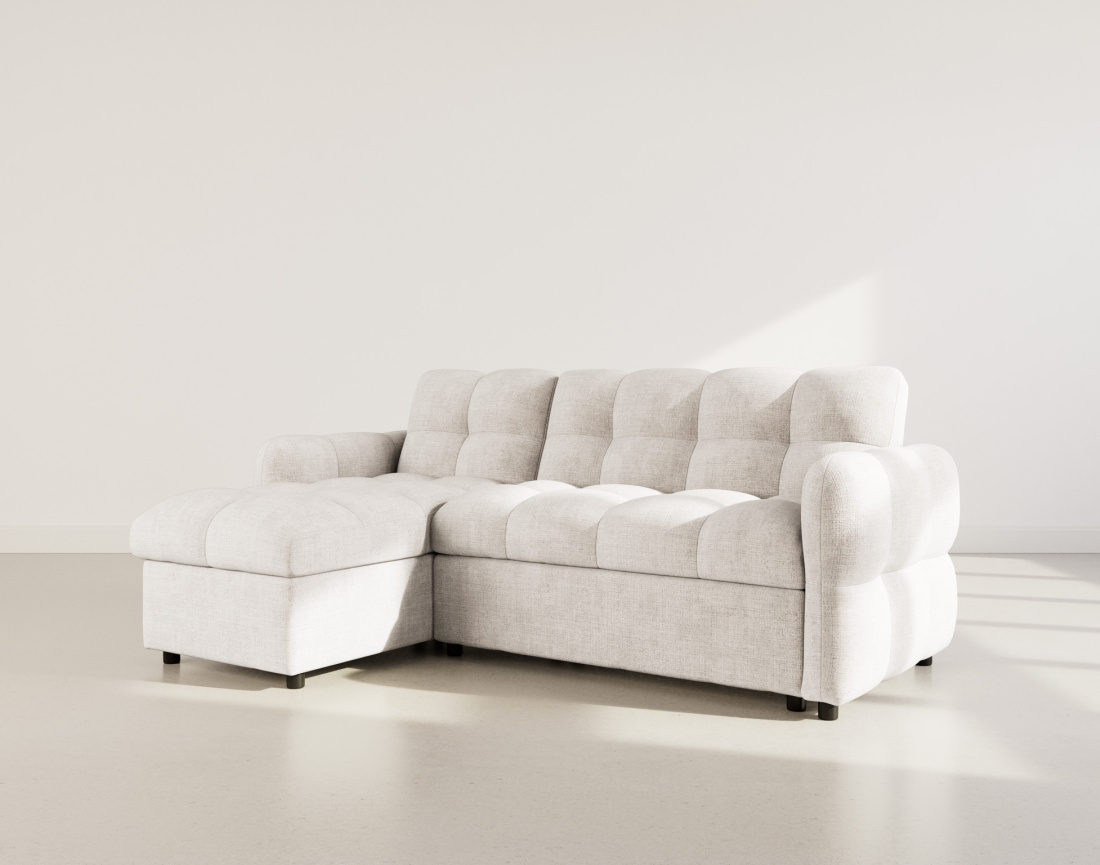 Canapé d'angle réversible 4 places convertible avec coffre en velours texturé Octave