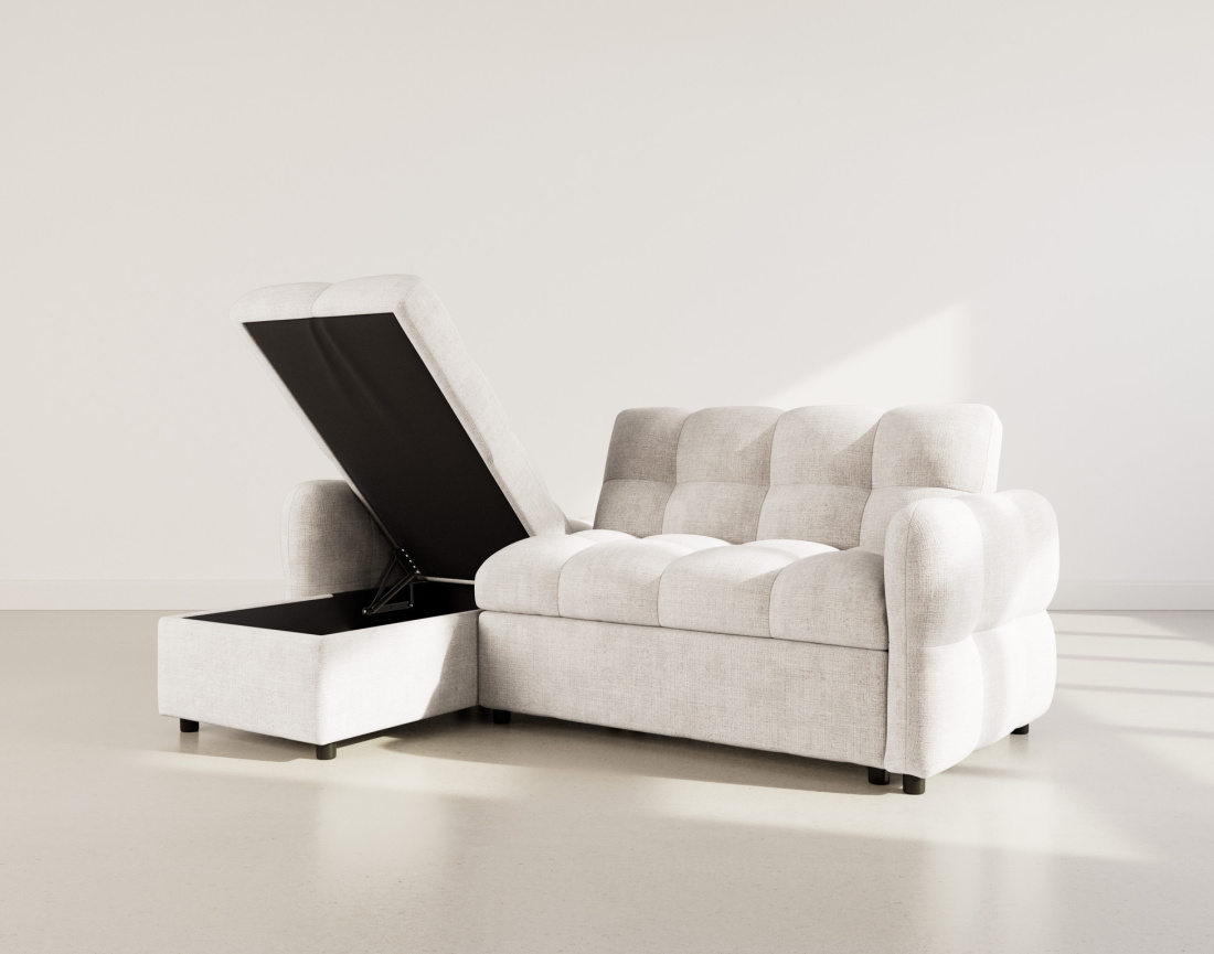 Canapé d'angle réversible 4 places convertible avec coffre en velours texturé Octave