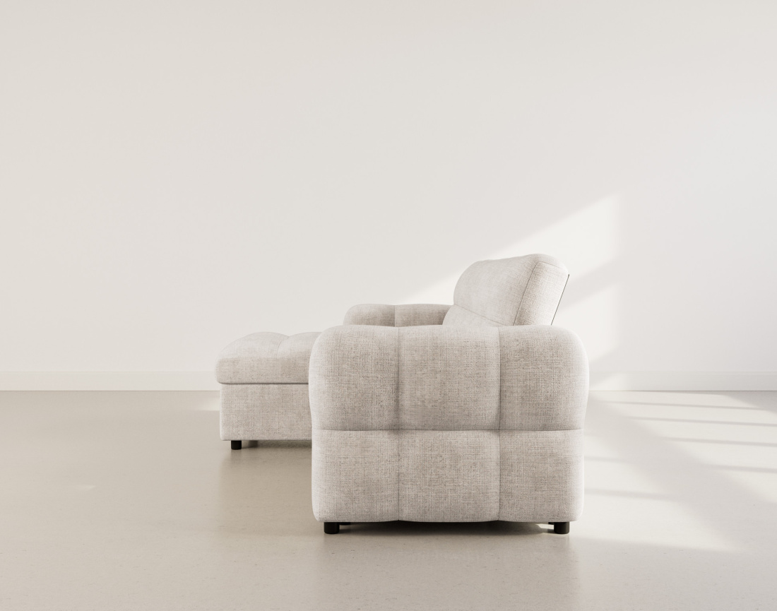 Canapé d'angle réversible 4 places convertible avec coffre en velours texturé Octave