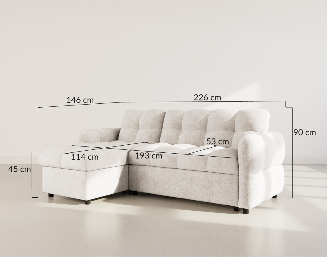 Canapé d'angle réversible 4 places convertible avec coffre en velours texturé Octave