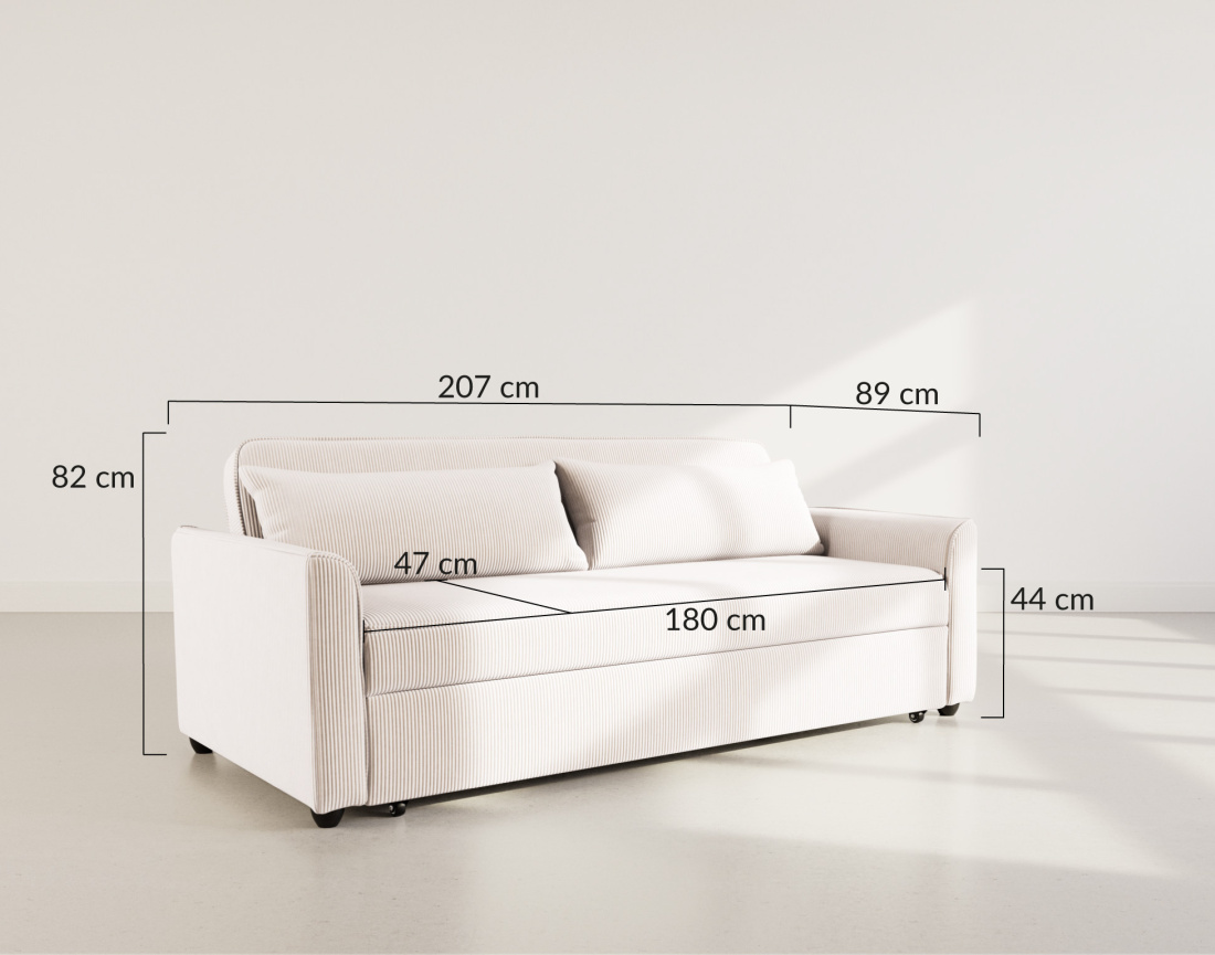 Canapé droit 3 places convertible en velours côtelé Ernest