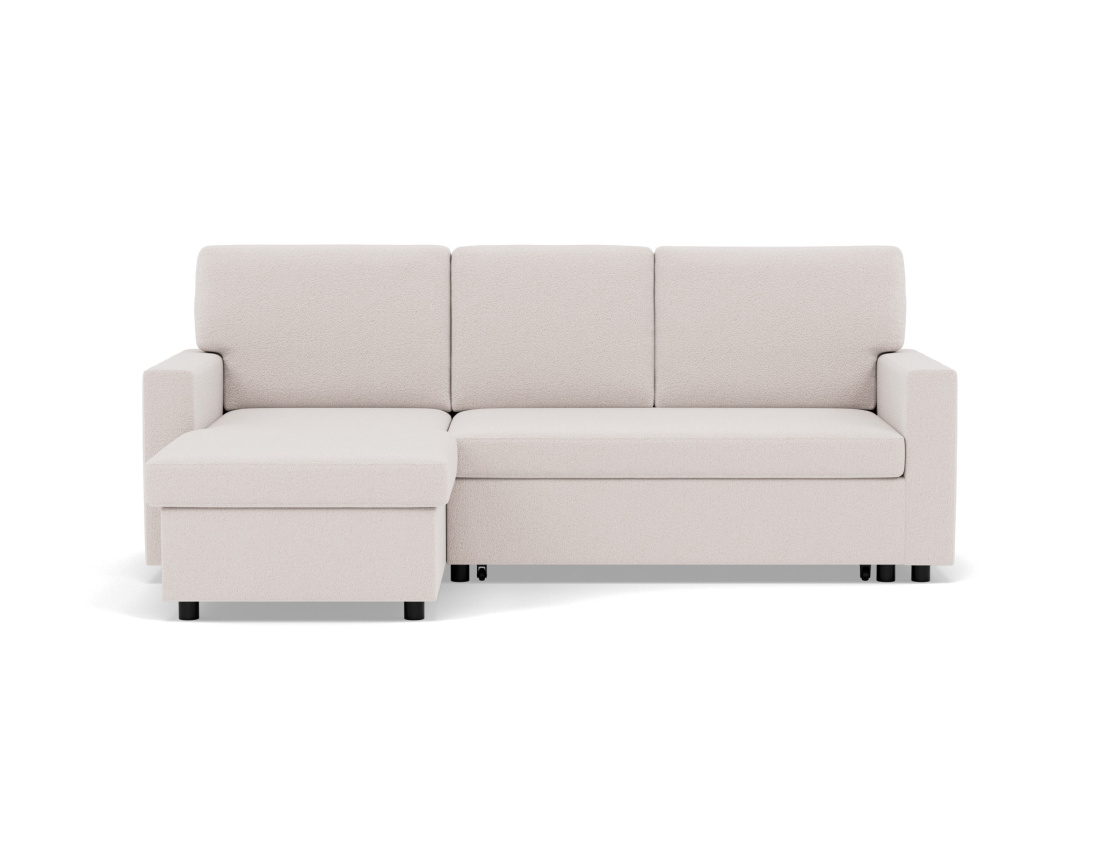 Canapé d’angle réversible 4 places convertible avec coffre en tissu bouclette Meiya