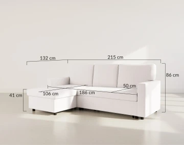 Canapé d’angle réversible 4 places convertible avec coffre en tissu bouclette Meiya
