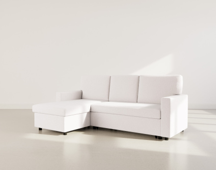 Canapé d’angle réversible 4 places convertible avec coffre en tissu bouclette Meiya