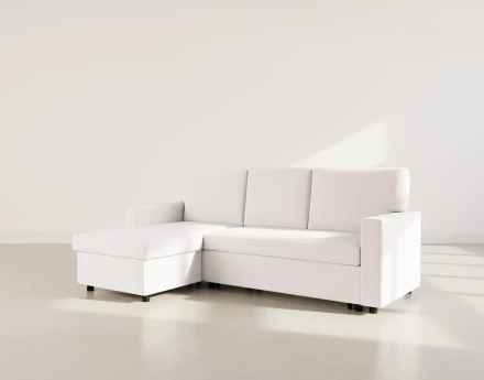 Canapé d’angle réversible 4 places convertible avec coffre en tissu bouclette Meiya