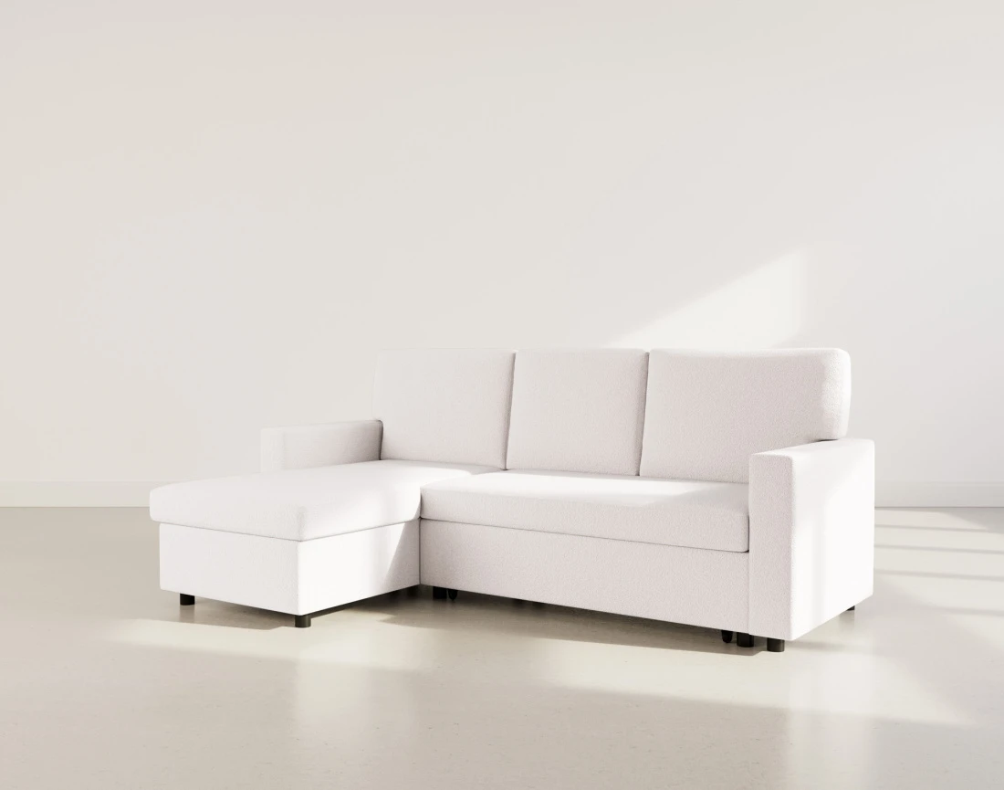 Canapé d’angle réversible 4 places convertible avec coffre en tissu bouclette Meiya