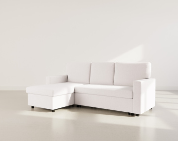 Canapé d’angle réversible 4 places convertible avec coffre en tissu bouclette Meiya