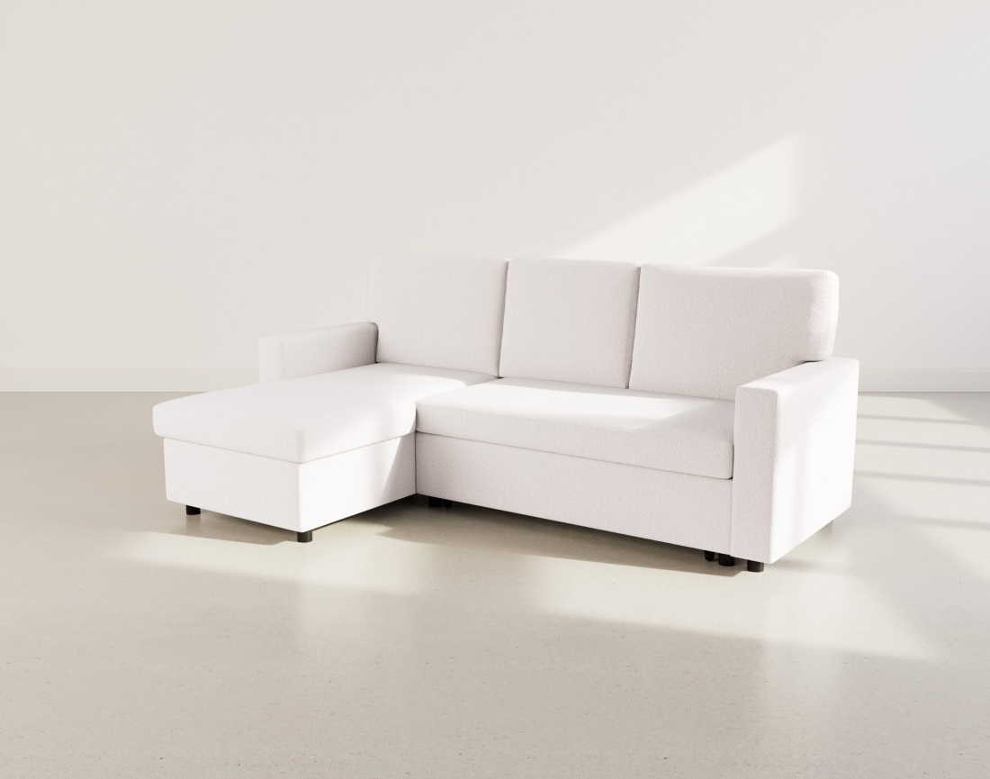 Canapé d’angle réversible 4 places convertible avec coffre en tissu bouclette Meiya