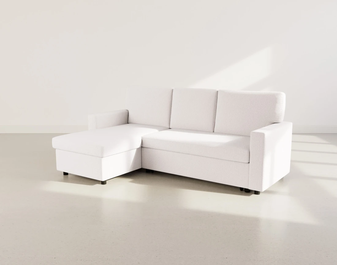 Canapé d’angle réversible 4 places convertible avec coffre en tissu bouclette Meiya