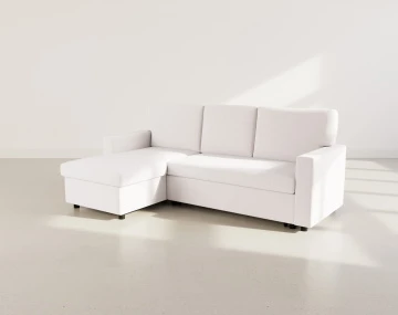 Canapé d’angle réversible 4 places convertible avec coffre en tissu bouclette Meiya