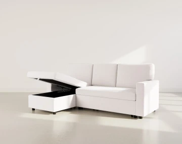 Canapé d’angle réversible 4 places convertible avec coffre en tissu bouclette Meiya