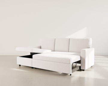 Canapé d’angle réversible 4 places convertible avec coffre en tissu bouclette Meiya